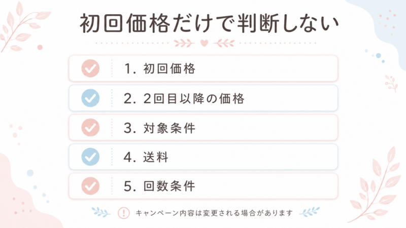 初回価格と2回目以降で確認するポイント